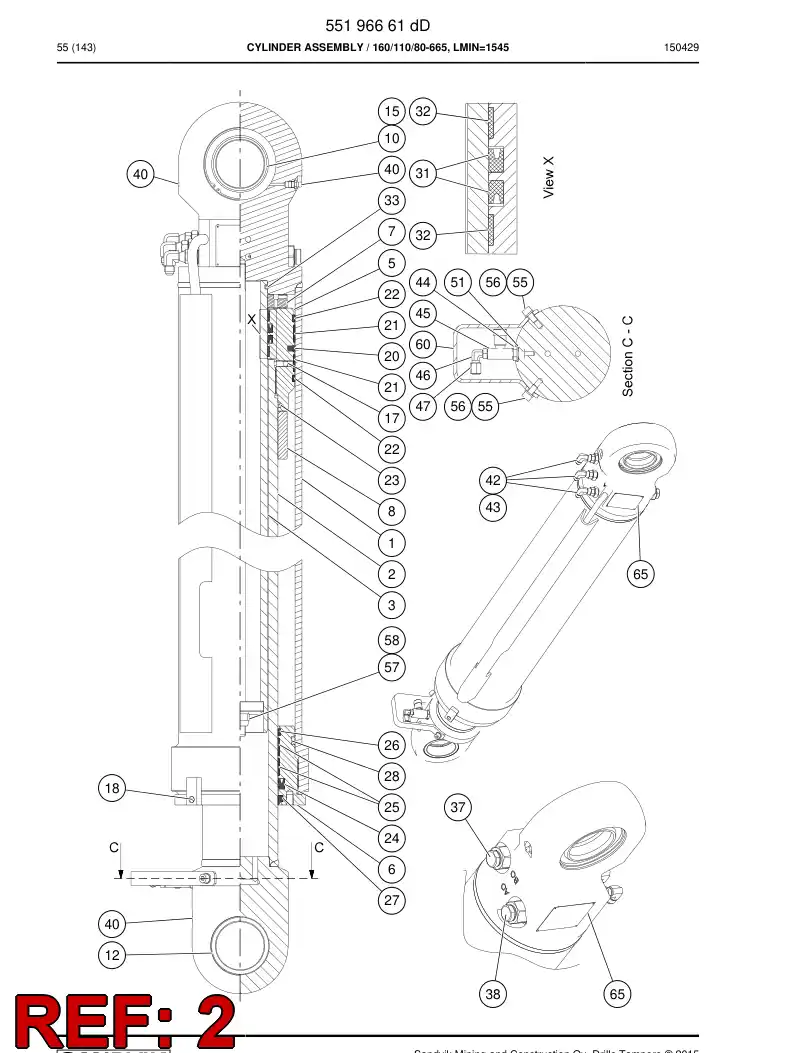 55197516 551 975 16 PISTON Rod Assembly - Sandvik Technical Drawing