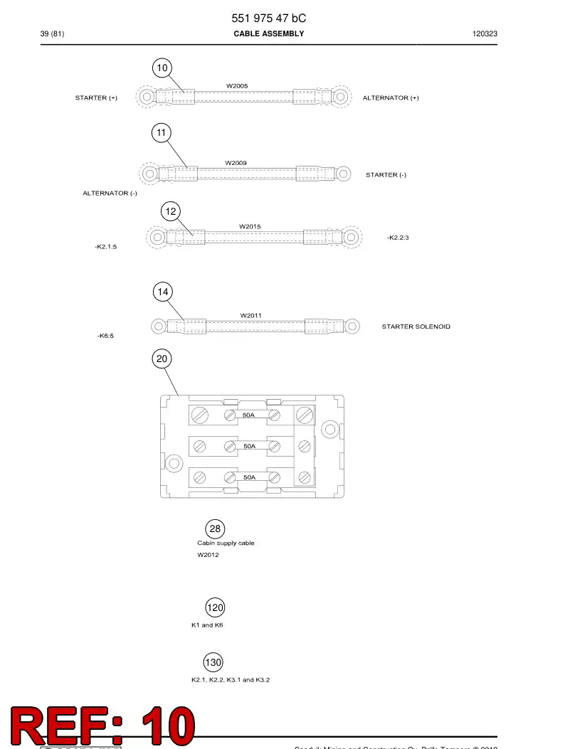 55197561 551 975 61 CABLE ASSEMBLY - Sandvik Technical Drawing