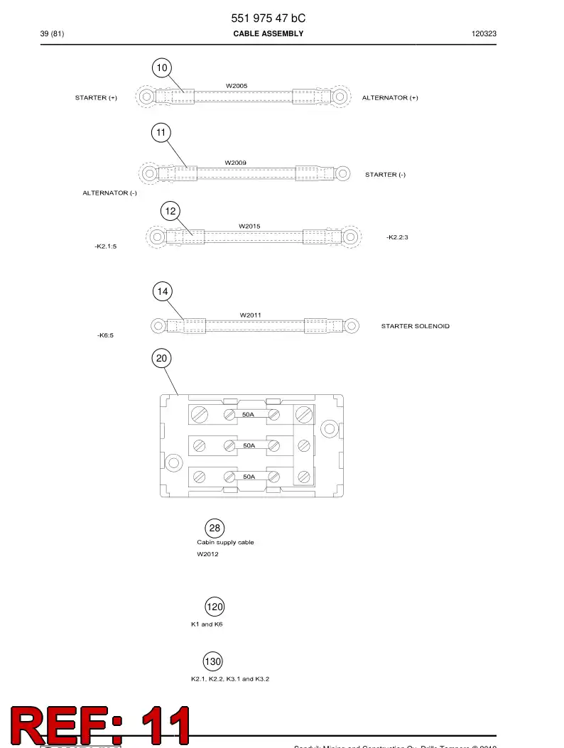 55197562 551 975 62 CABLE ASSEMBLY - Sandvik Technical Drawing