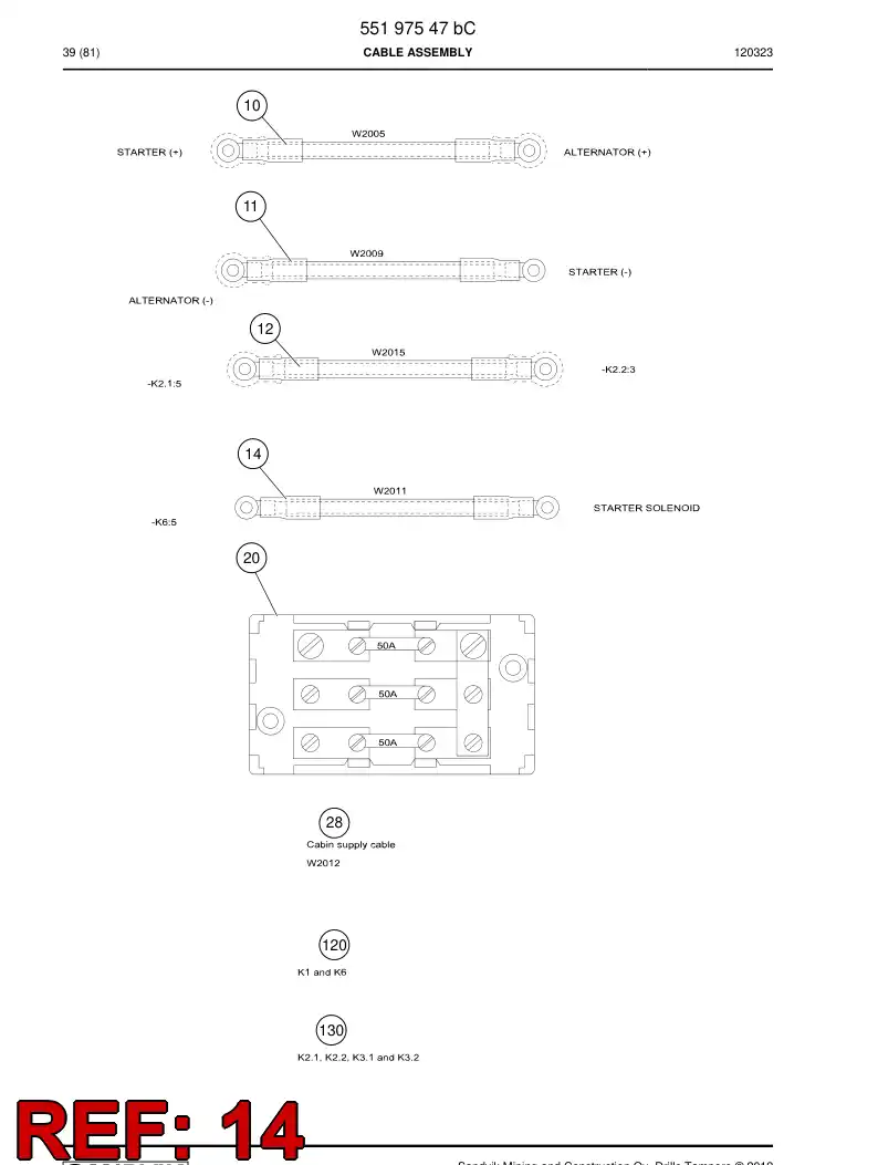 55197565 551 975 65 Cable assembly - Sandvik Technical Drawing