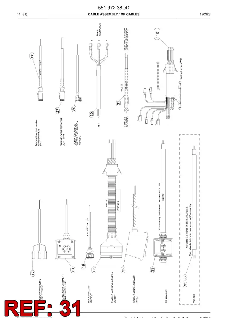 55197567 551 975 67 Cable assembly - Sandvik Technical Drawing