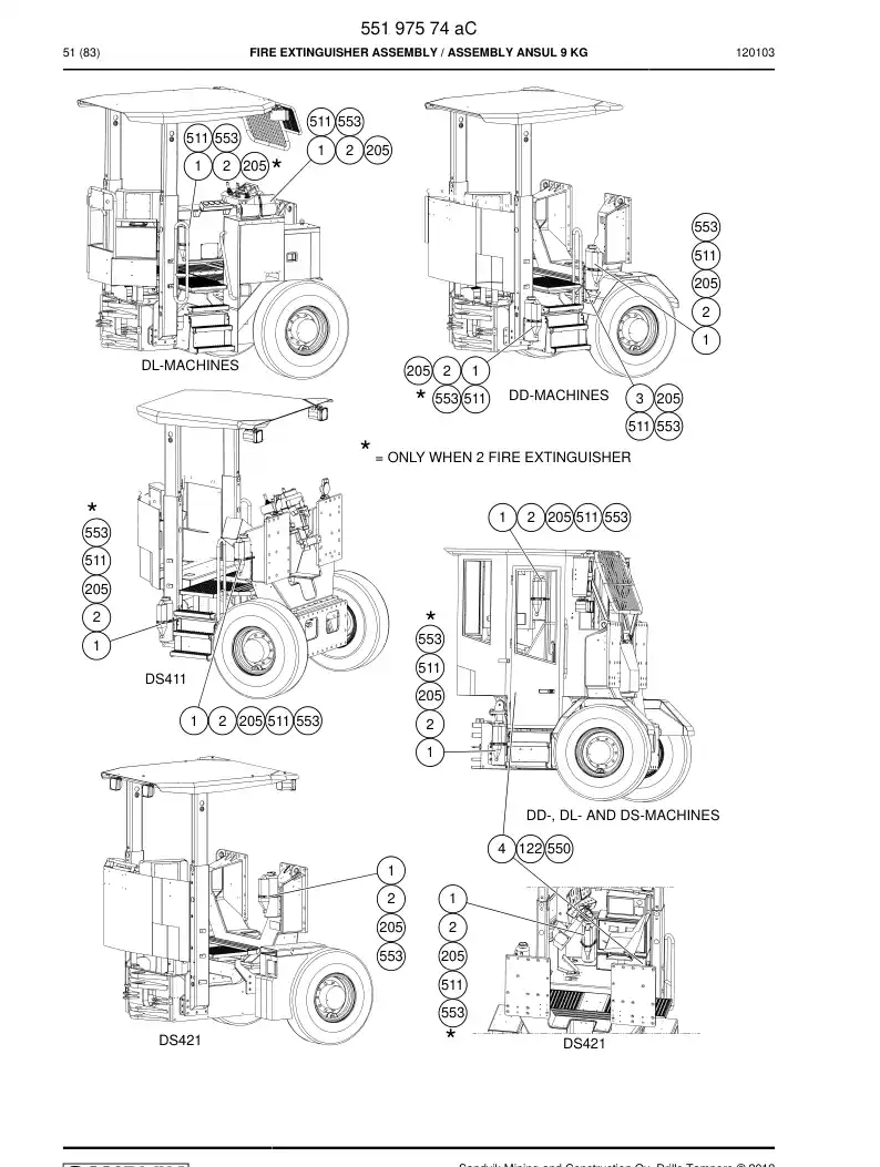 55197574a 551 975 74a FIRE EXTINGUISHER ASSEMBLY - Sandvik Technical Drawing