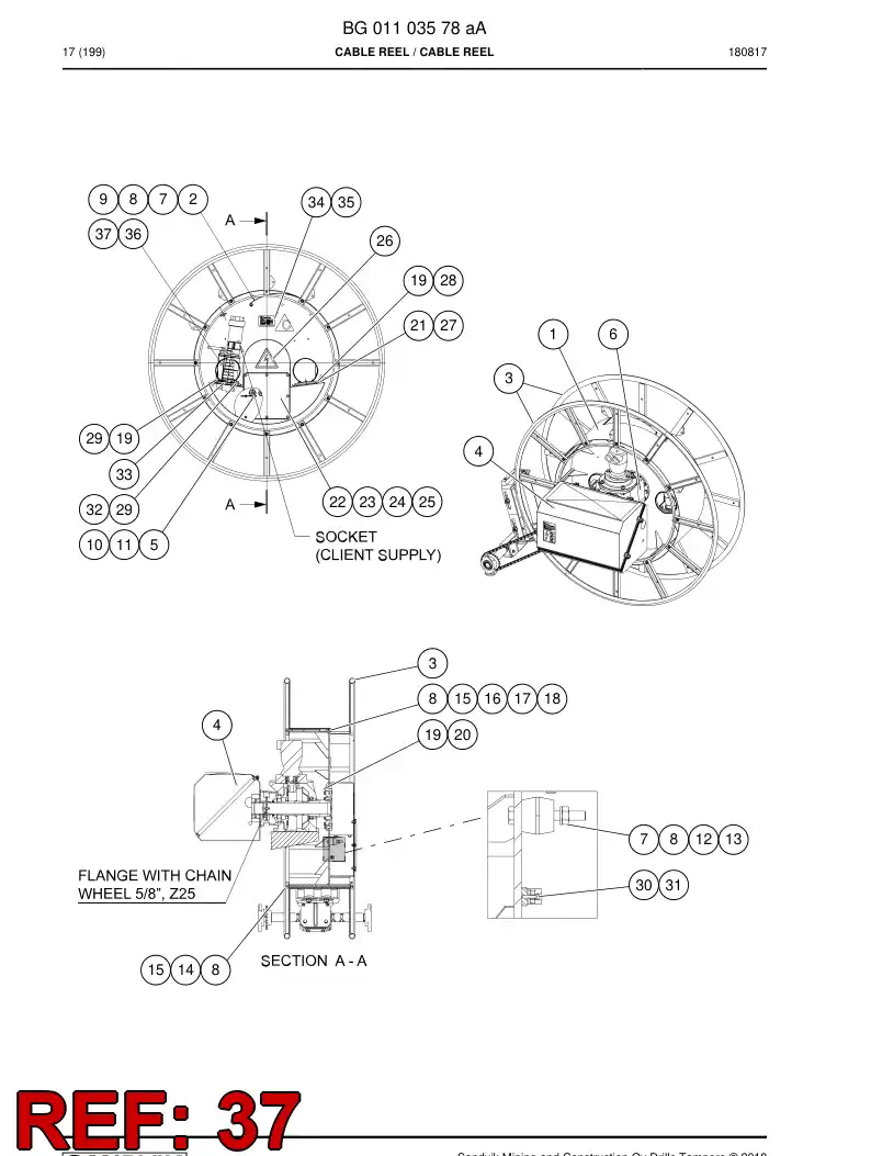 55197637 551 976 37 Entry, Cable - Sandvik Technical Drawing