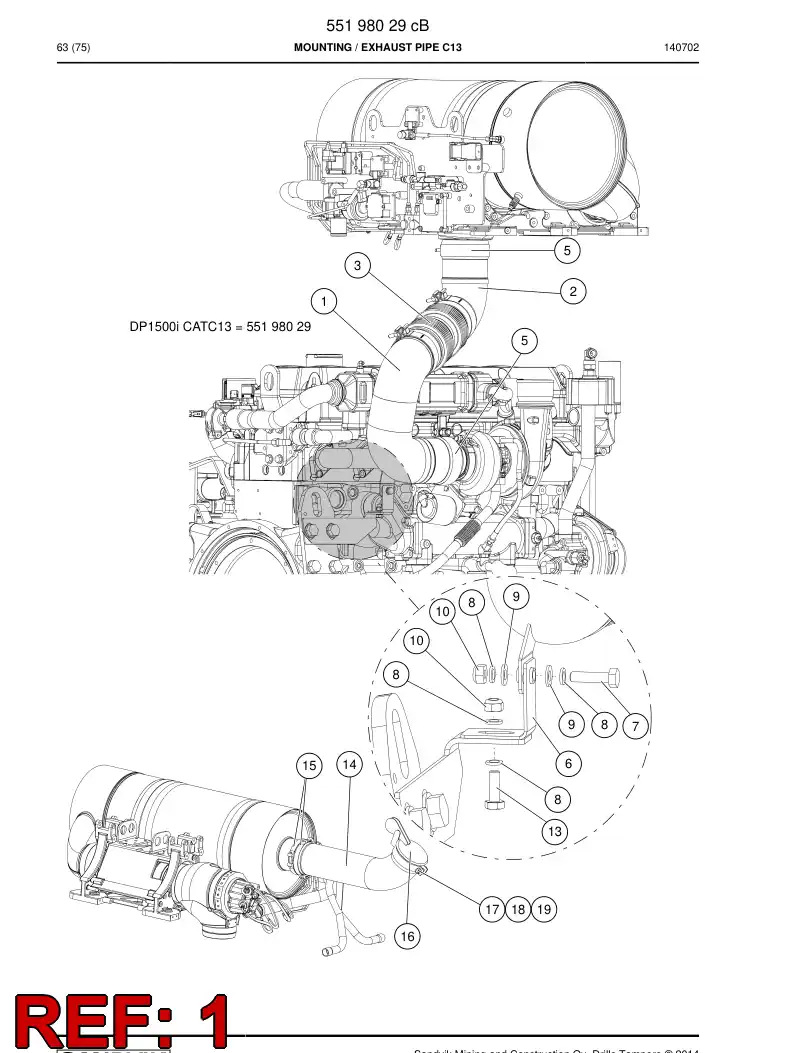 55197803a 551 978 03a Pipe, Exhaust - Sandvik Technical Drawing