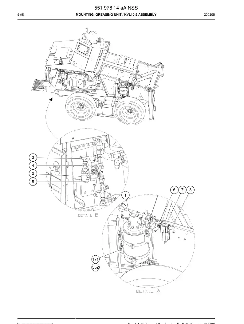55197814a 551 978 14a Mounting, Greasing Unit - Sandvik Technical Drawing