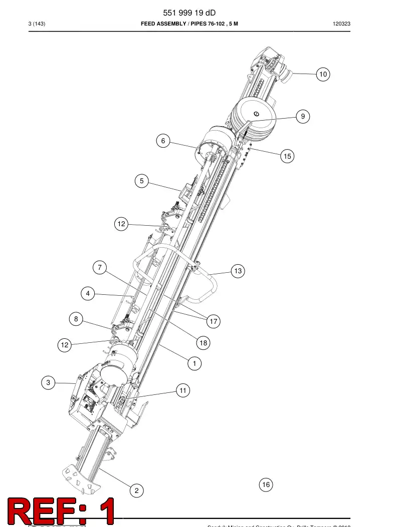 55198411b 551 984 11b Beam, Feed - Sandvik Technical Drawing
