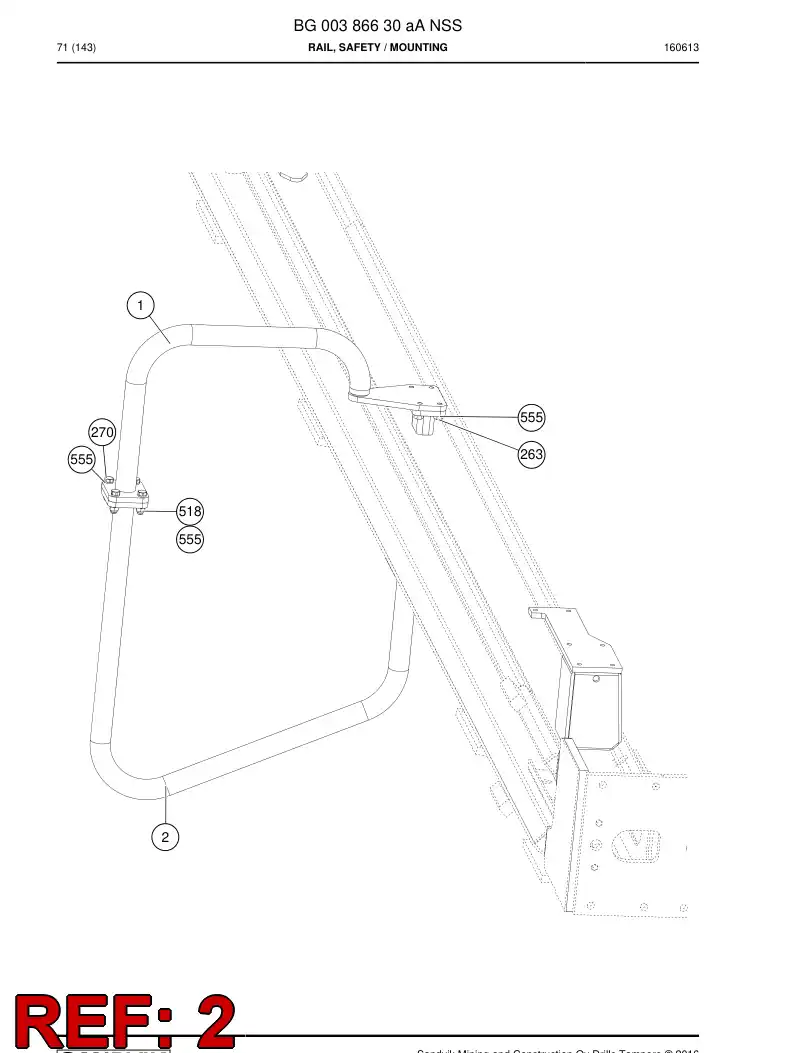 55198502 551 985 02 Rail, Safety - Sandvik Technical Drawing