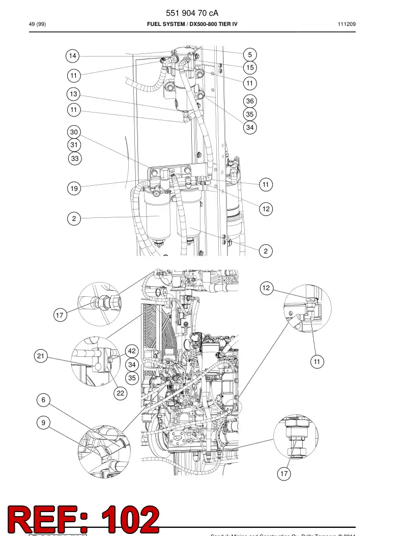 55198529b 551 985 29b Hose, Fuel - Sandvik Technical Drawing