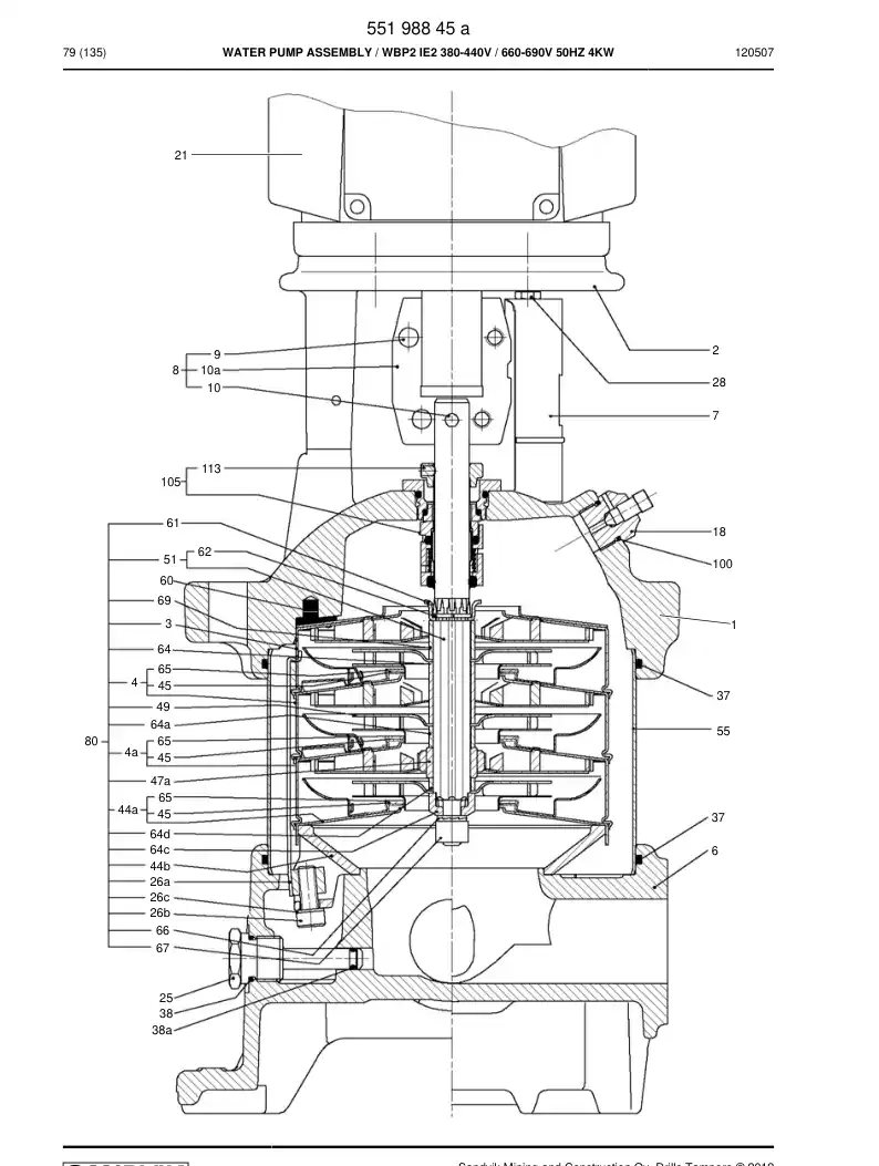 55198845 551 988 45 Water pump assembly - Sandvik Technical Drawing
