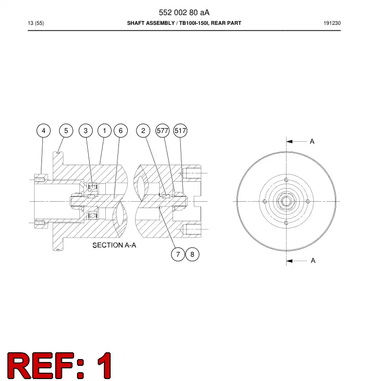 55198955 551 989 55 Shaft - Sandvik Technical Drawing