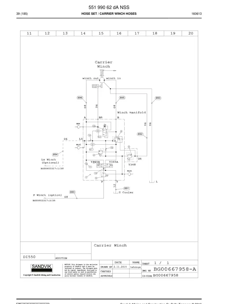 55199062d 551 990 62d Hose Set - Sandvik Technical Drawing
