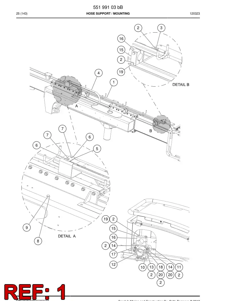 55199104 551 991 04 Support, Hose - Sandvik Technical Drawing