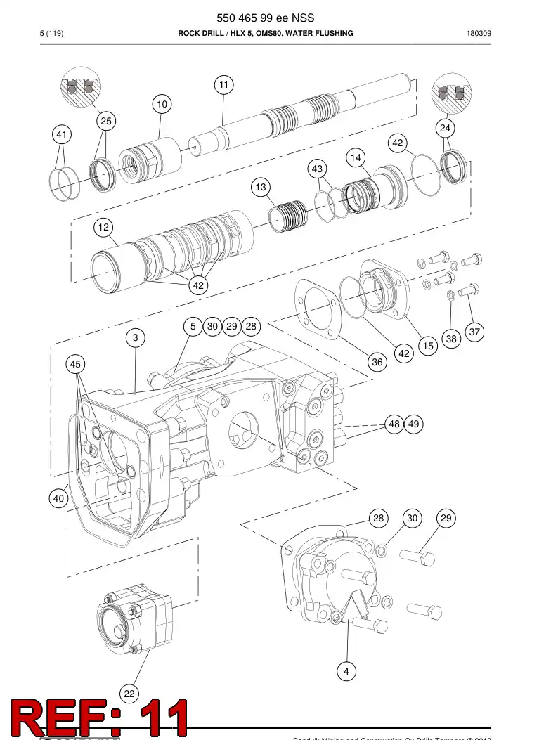55199140 551 991 40 Rock drill PISTON - Sandvik Technical Drawing