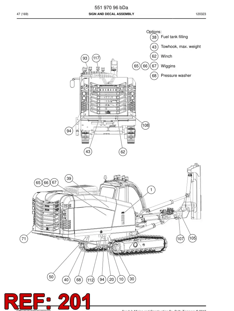 55199258 551 992 58 Decal - Sandvik Technical Drawing