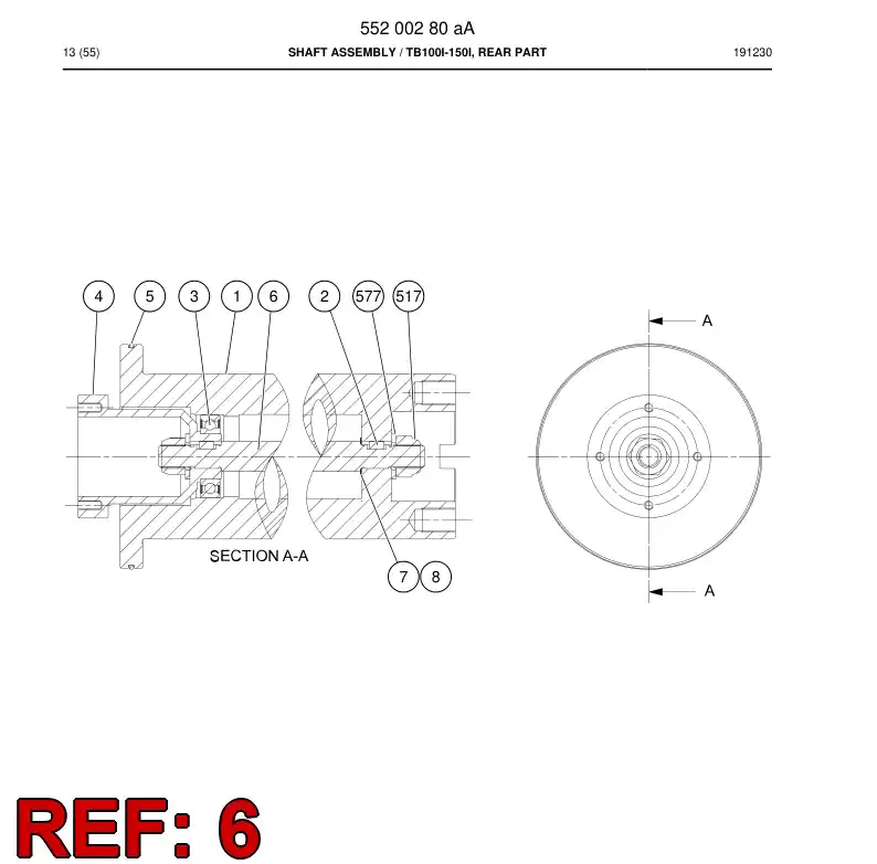 55199391a 551 993 91a Shaft - Sandvik Technical Drawing