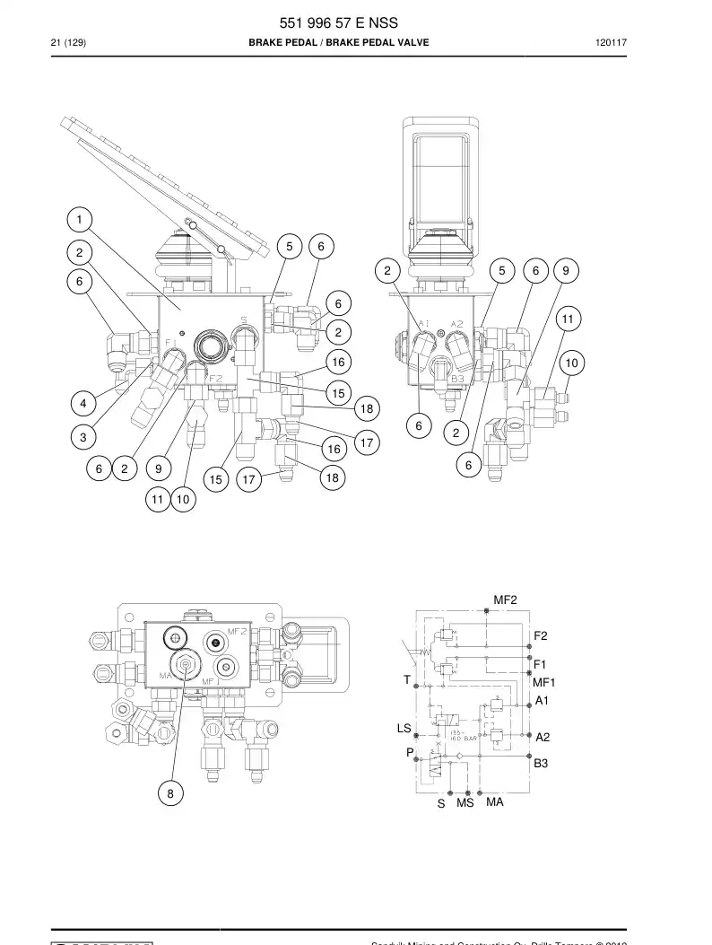 55199657f 551 996 57f PEDAL, FREIO - Sandvik Technical Drawing