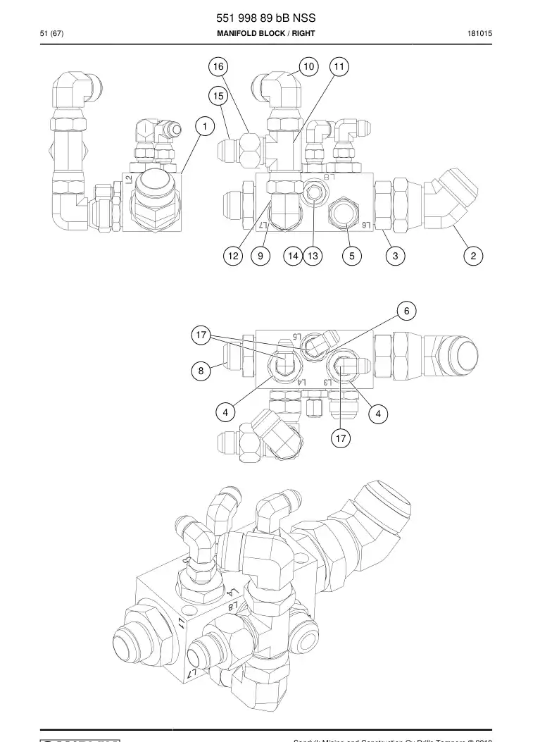 55199889b 551 998 89b Manifold Block - Sandvik Technical Drawing