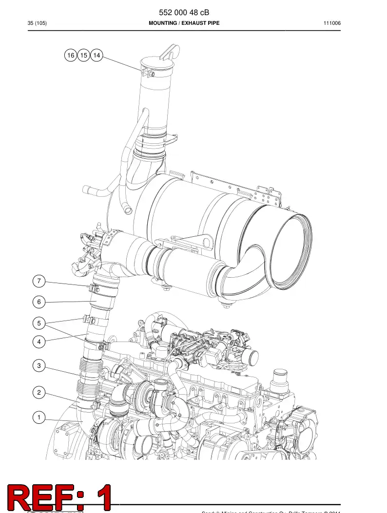 55200122 552 001 22 Pipe assembly - Sandvik Technical Drawing