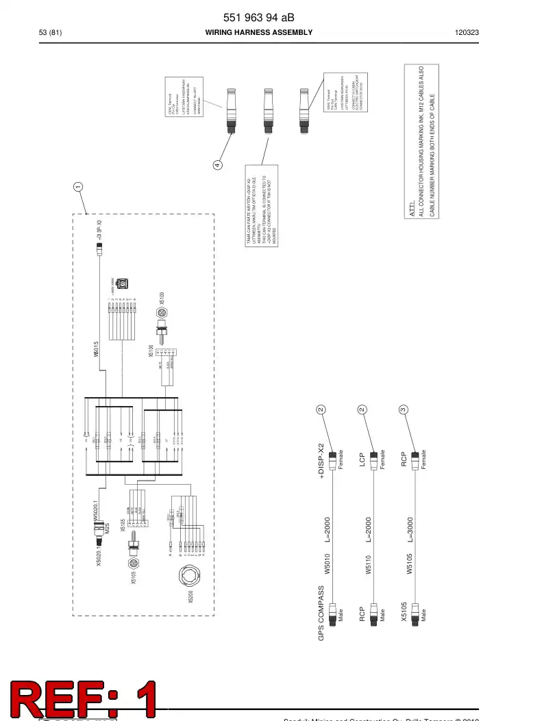 55200549a 552 005 49a Wiring harness assembly - Sandvik Technical Drawing