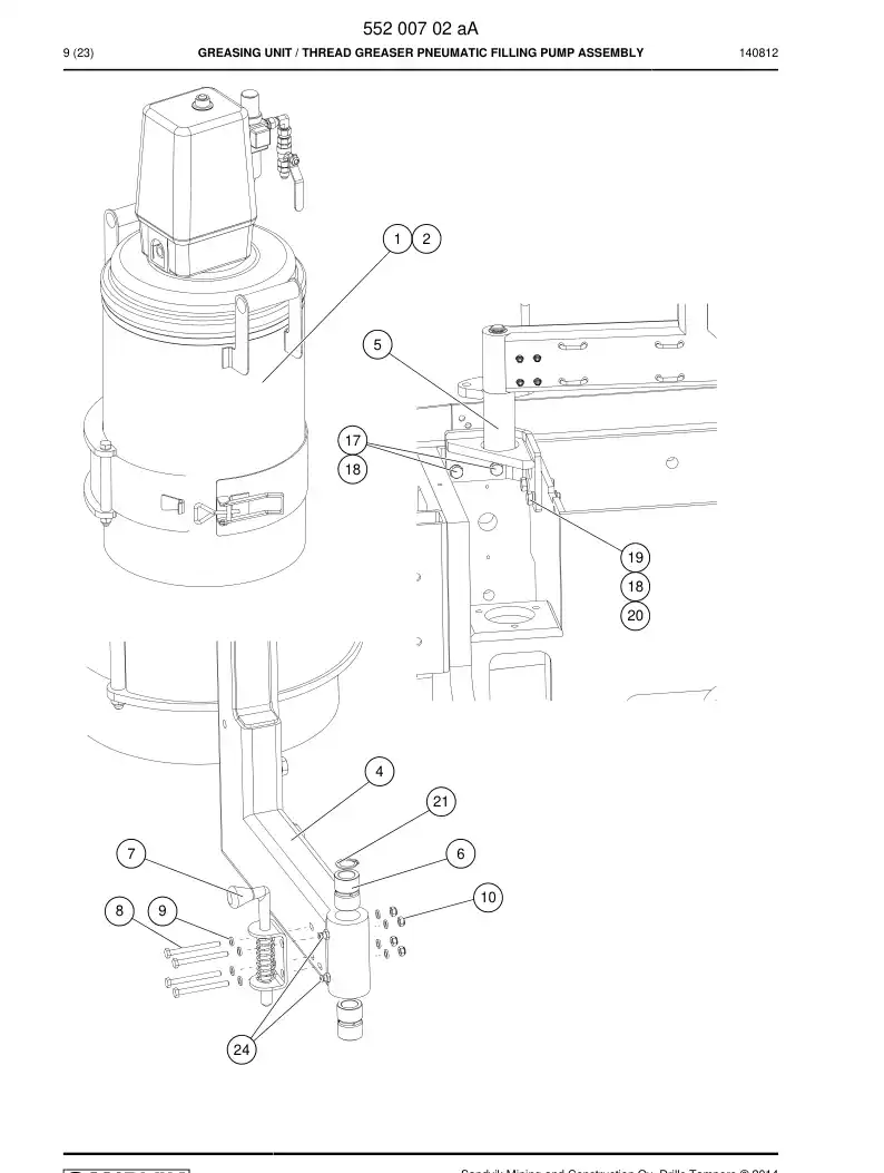 55200702a 552 007 02a Greasing Unit - Sandvik Technical Drawing