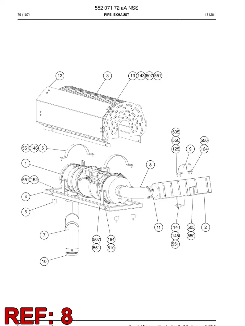 55200912a 552 009 12a Pipe, Exhaust - Sandvik Technical Drawing