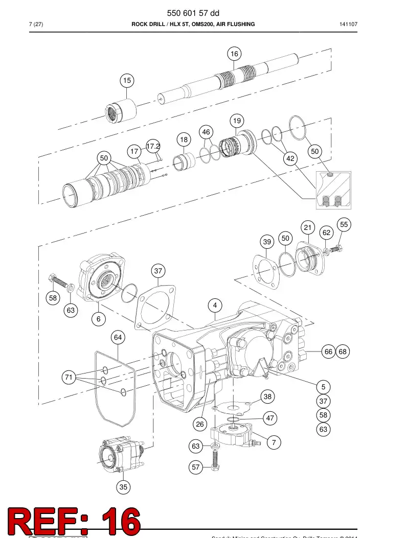 55201040 552 010 40 ROCK DRILL PISTON - Sandvik Technical Drawing