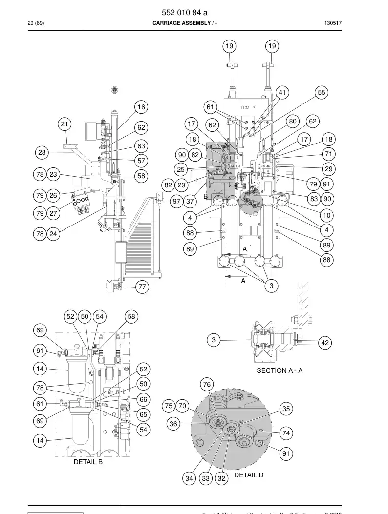 55201084a 552 010 84a Carriage Assembly - Sandvik Technical Drawing