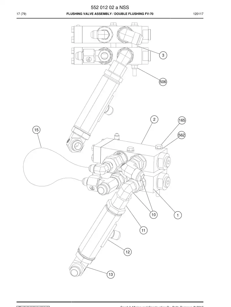55201202a 552 012 02a FLUSHING VALVE ASSEMBLY - Sandvik Technical Drawing