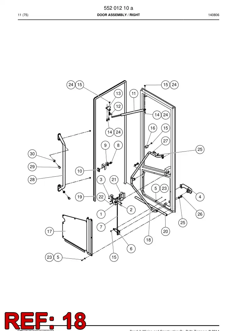 55201213 552 012 13 Handle - Sandvik Technical Drawing