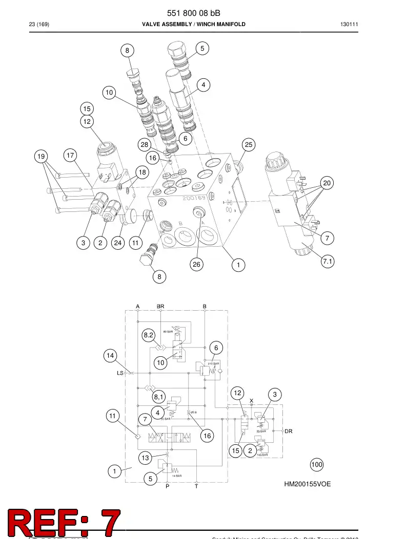 55201630 552 016 30 Valve, Spool, Directional - Sandvik Technical Drawing