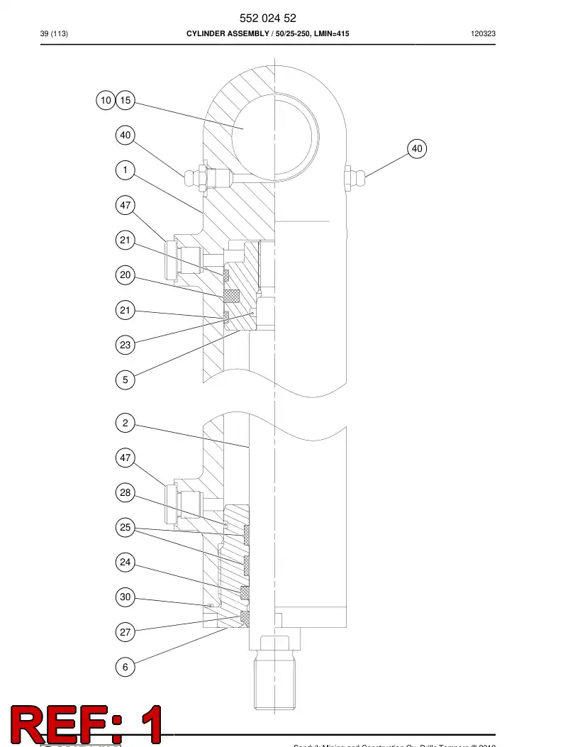 55202453 552 024 53 CYLINDER TUBE ASSEMBLY - Sandvik Technical Drawing