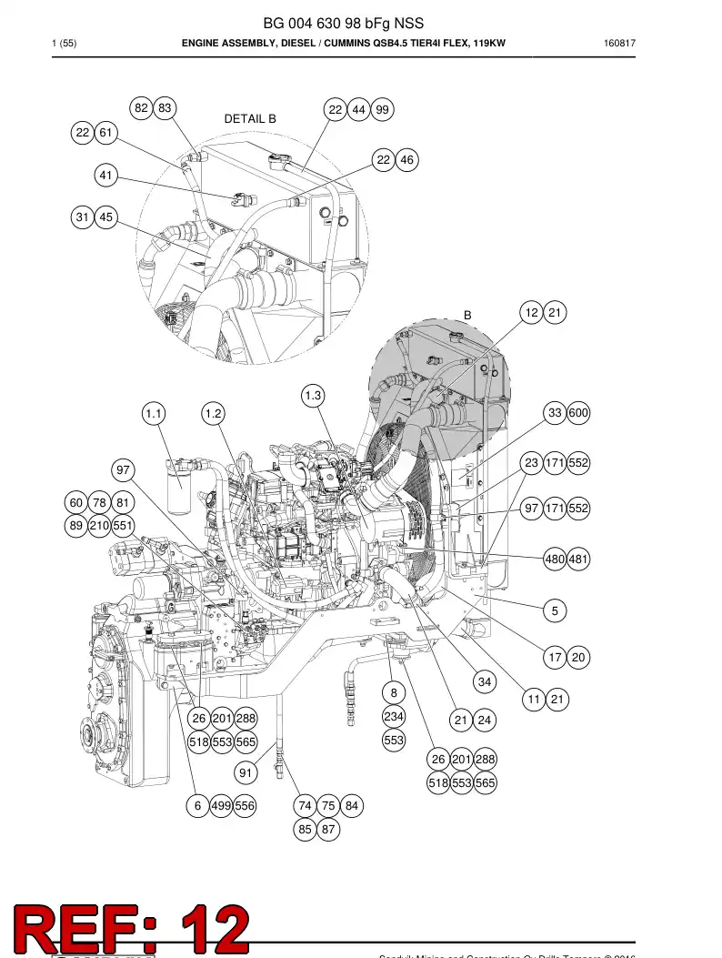 55202719a 552 027 19a Hose, Water - Sandvik Technical Drawing