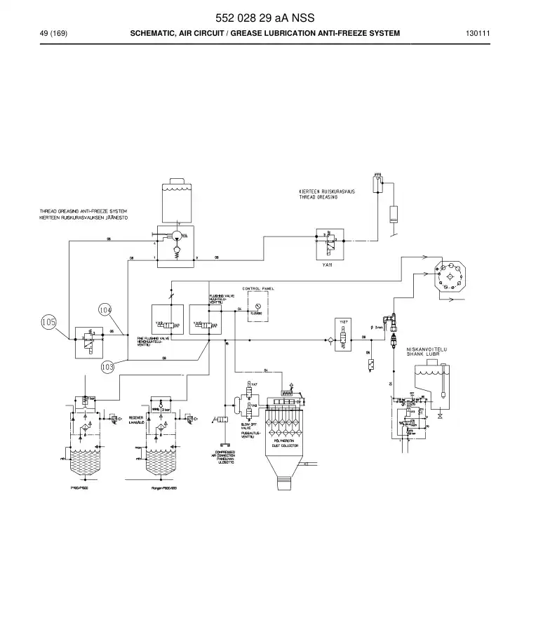55202829a 552 028 29a Schematic, Air Circuit - Sandvik Technical Drawing