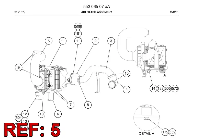 55203144b 552 031 44b Tube, Air Intake - Sandvik Technical Drawing