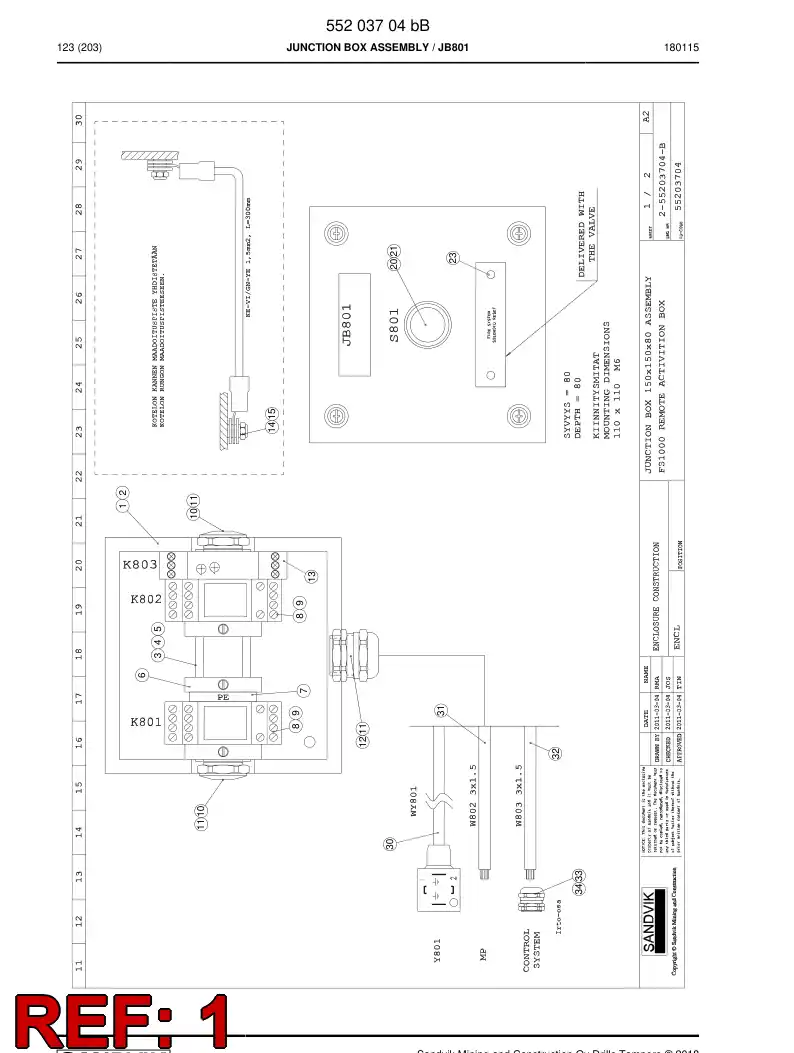 55203629a 552 036 29a Enclosure, Stainless Steel - Sandvik Technical Drawing