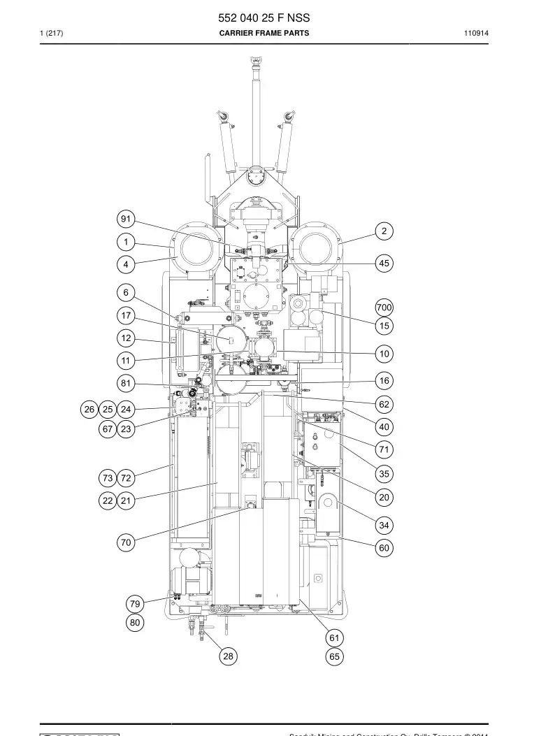 55204025 552 040 25 Carrier frame parts - Sandvik Technical Drawing