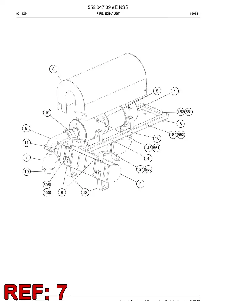 55204211b 552 042 11b Pipe, Exhaust - Sandvik Technical Drawing