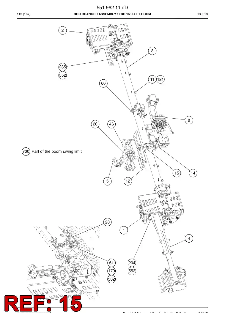 55204373a 552 043 73a Lever - Sandvik Technical Drawing