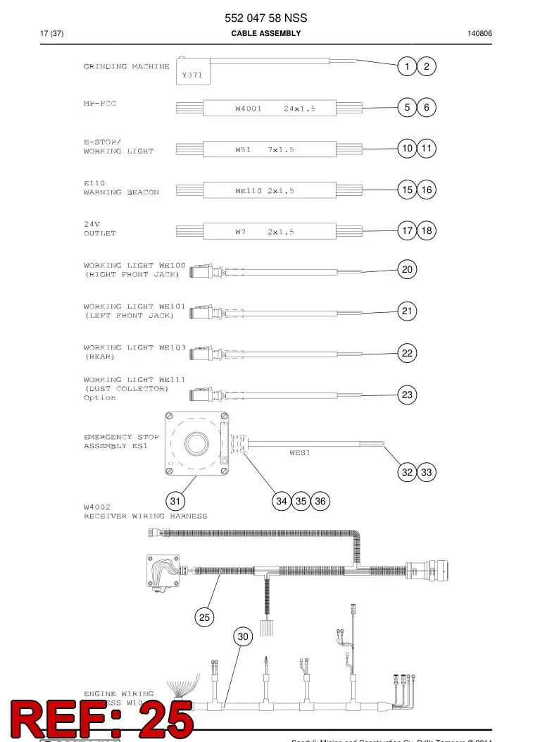 55204404 552 044 04 Wiring Harness Assembly - Sandvik Technical Drawing