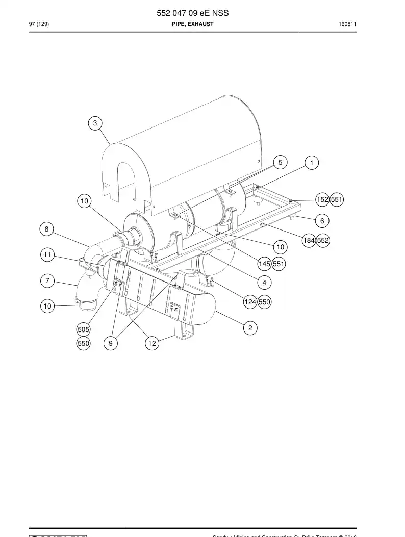 55204709e 552 047 09e Pipe, Exhaust - Sandvik Technical Drawing