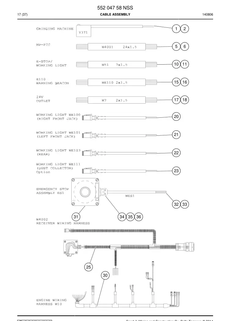 55204758 552 047 58 Cable Assembly - Sandvik Technical Drawing
