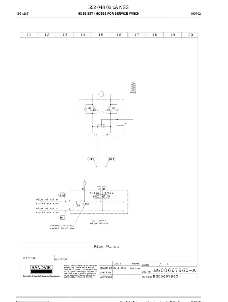 55204802c 552 048 02c Hose Set - Sandvik Technical Drawing