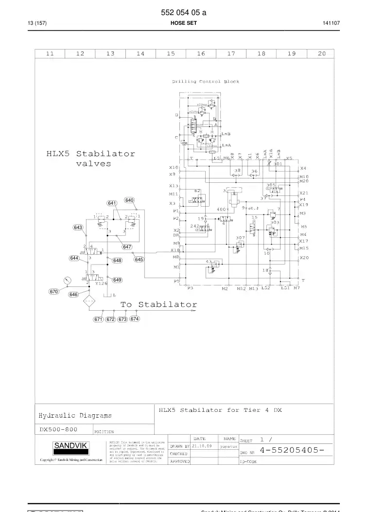 55205405a 552 054 05a Hose Set - Sandvik Technical Drawing