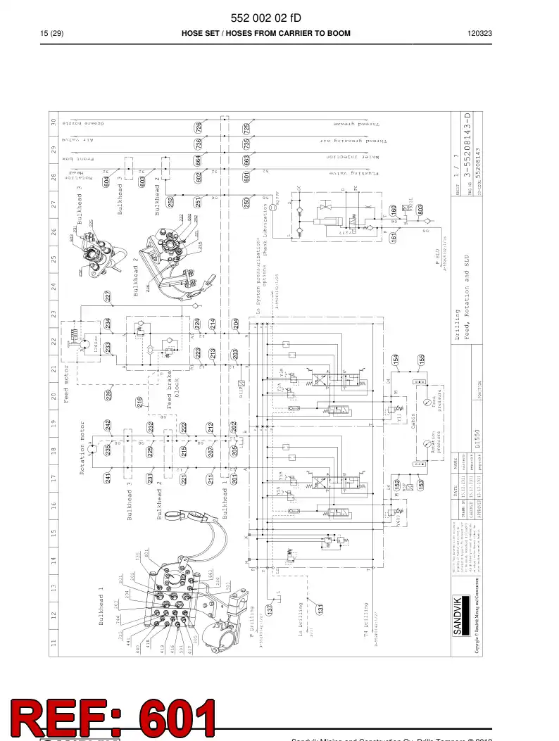 55205453a 552 054 53a Hose assembly - Sandvik Technical Drawing