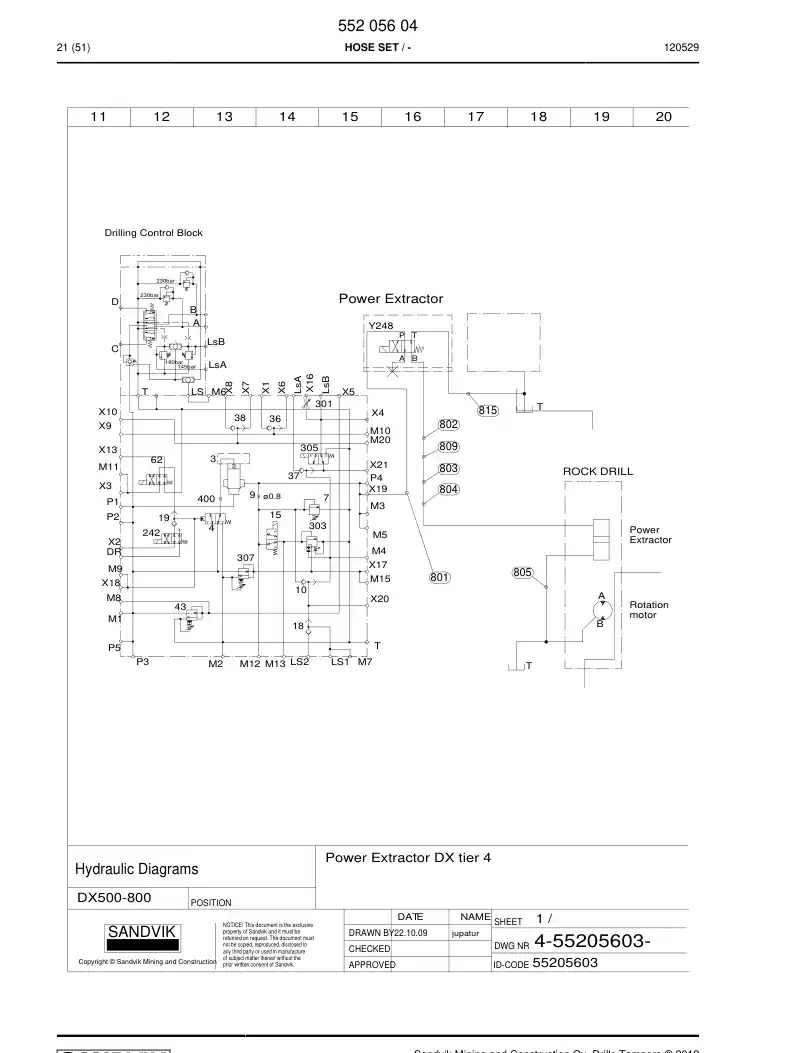 55205604 552 056 04 Hose Set - Sandvik Technical Drawing