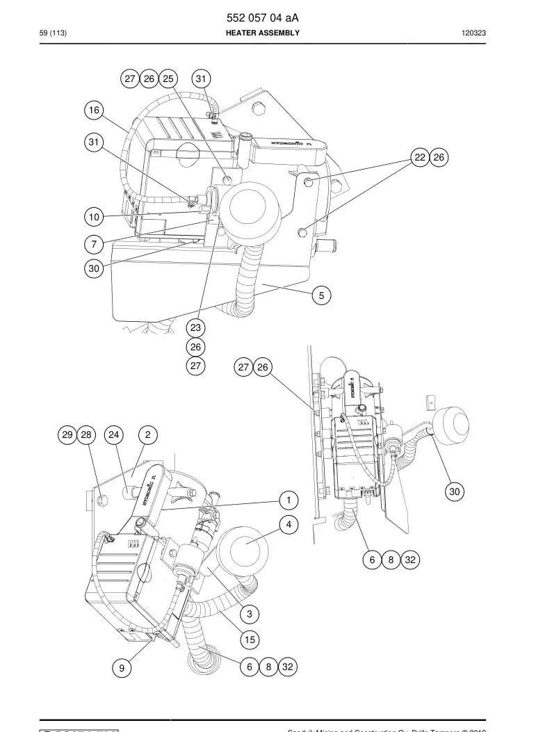 55205704c 552 057 04c Heater Assembly - Sandvik Technical Drawing