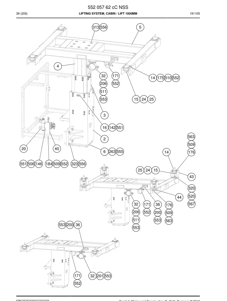 55205762c 552 057 62c Lifting System, Cabin - Sandvik Technical Drawing