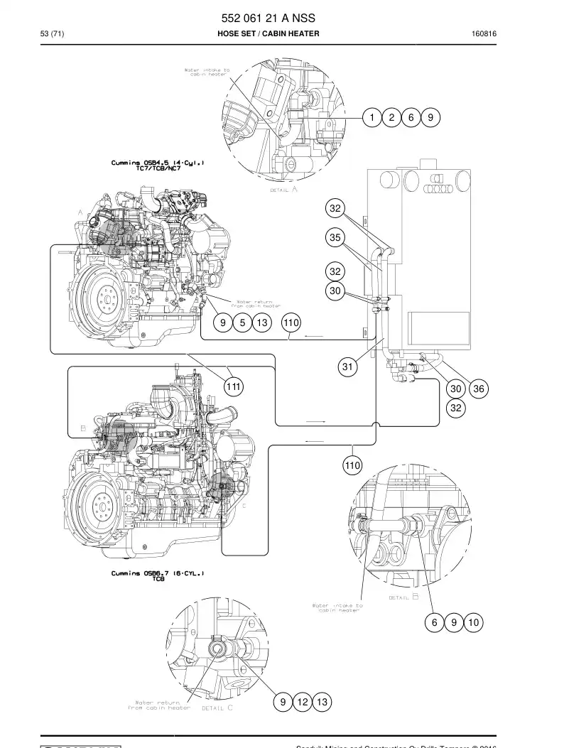 55206121 552 061 21 Hose Set - Sandvik Technical Drawing