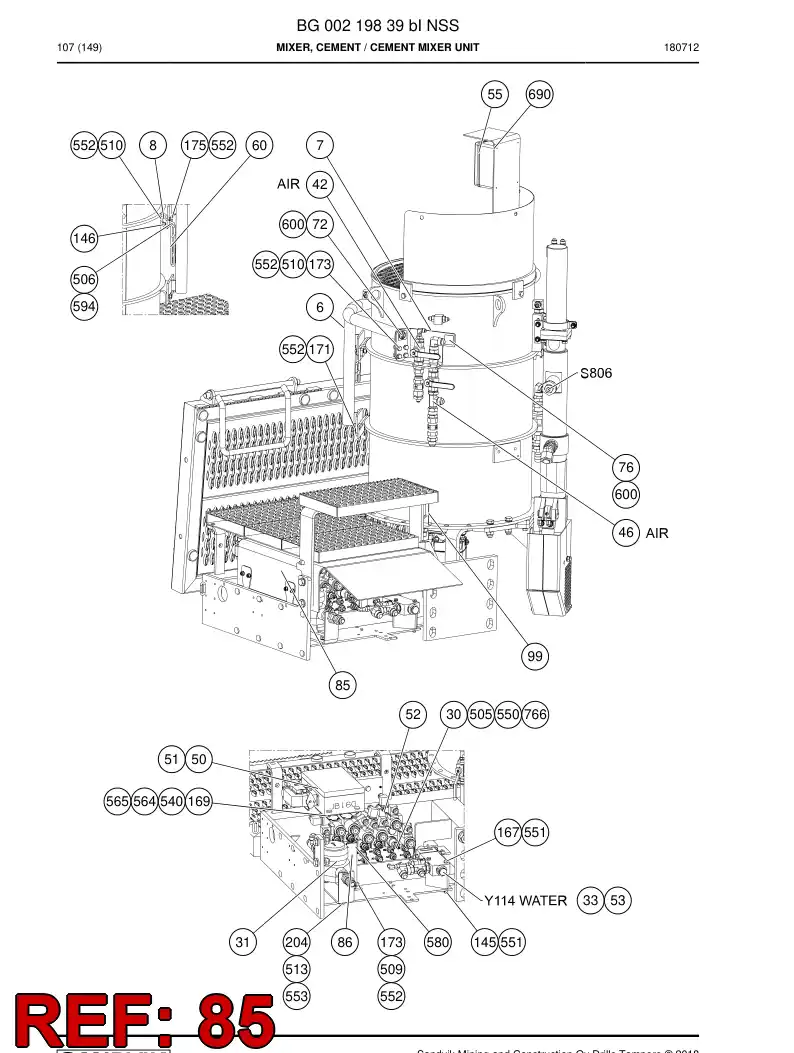 55206715 552 067 15 Cover, Valve - Sandvik Technical Drawing