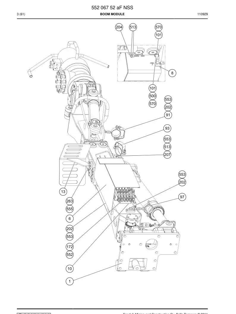 55206752a 552 067 52a Boom module - Sandvik Technical Drawing